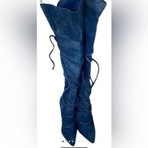 Denim thigh high boots